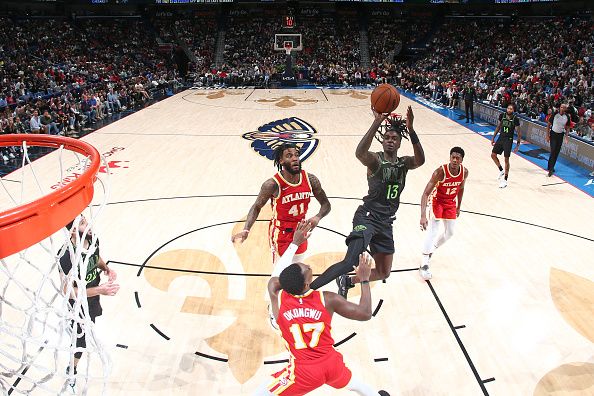 NEW ORLEANS, LA - NOVEMBER 4:  Kira Lewis Jr. #13 of the New Orleans Pelicans shoots the ball during the game against the Atlanta Hawks on November 4, 2023 at the Smoothie King Center in New Orleans, Louisiana. NOTE TO USER: User expressly acknowledges and agrees that, by downloading and or using this Photograph, user is consenting to the terms and conditions of the Getty Images License Agreement. Mandatory Copyright Notice: Copyright 2023 NBAE (Photo by Layne Murdoch Jr./NBAE via Getty Images)