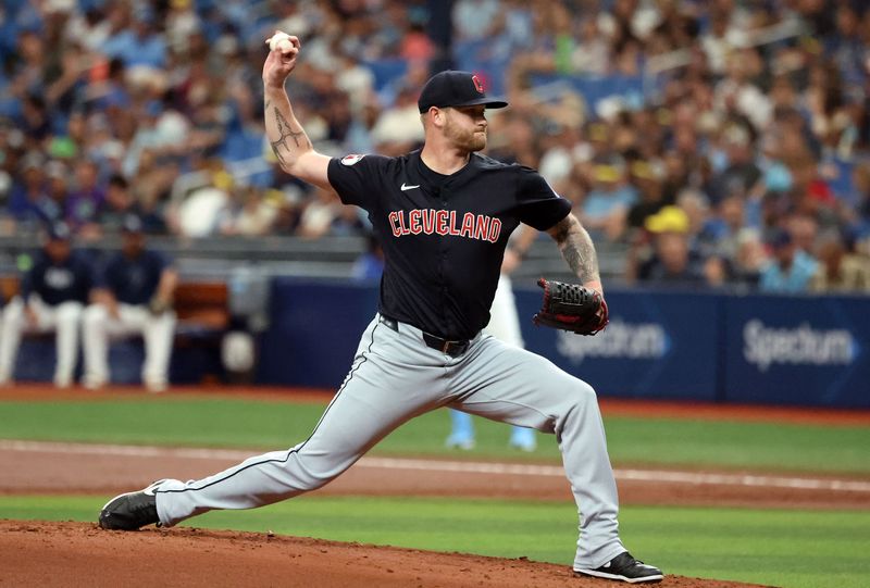 Jul 14, 2024; St. Petersburg, Florida, USA;  Cleveland Guardians pitcher Ben Lively (39) throws a pitch against the Tampa Bay Rays during the first inning at Tropicana Field. Mandatory Credit: Kim Klement Neitzel-USA TODAY Sports