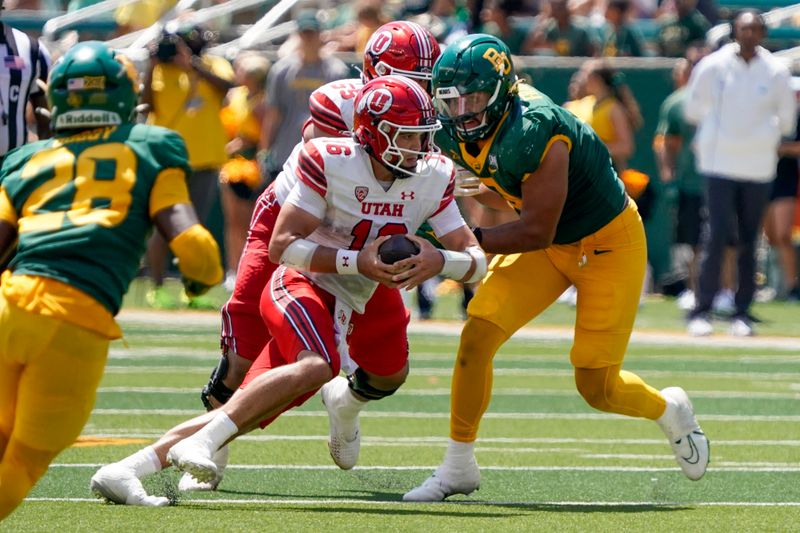 Sep 9, 2023; Waco, Texas, USA; Utah Utes quarterback Bryson Barnes (16) scrambles against the Baylor Bears during the second half at McLane Stadium. Mandatory Credit: Raymond Carlin III-USA TODAY Sports