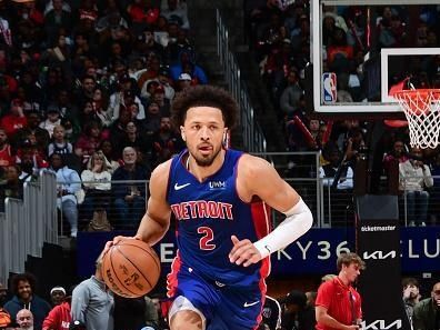 ATLANTA, GA - DECEMBER 18: Cade Cunningham #2 of the Detroit Pistons goes to the basket during the game on December 18, 2023 at State Farm Arena in Atlanta, Georgia.  NOTE TO USER: User expressly acknowledges and agrees that, by downloading and/or using this Photograph, user is consenting to the terms and conditions of the Getty Images License Agreement. Mandatory Copyright Notice: Copyright 2023 NBAE (Photo by Scott Cunningham/NBAE via Getty Images)