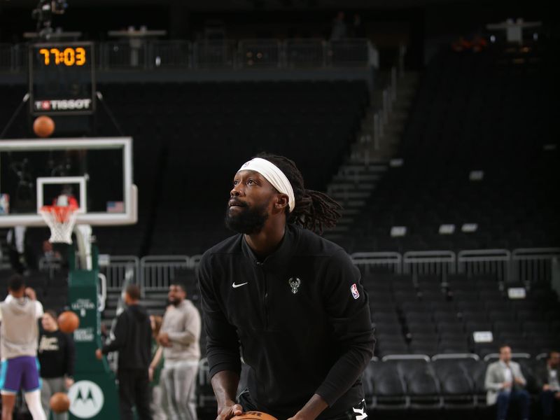 MILWAUKEE, WI - FEBRUARY 9: Patrick Beverley of the Milwaukee Bucks warms up before the game against the Charlotte Hornets on February 9, 2024 at the Fiserv Forum Center in Milwaukee, Wisconsin. NOTE TO USER: User expressly acknowledges and agrees that, by downloading and or using this Photograph, user is consenting to the terms and conditions of the Getty Images License Agreement. Mandatory Copyright Notice: Copyright 2024 NBAE (Photo by Gary Dineen/NBAE via Getty Images).