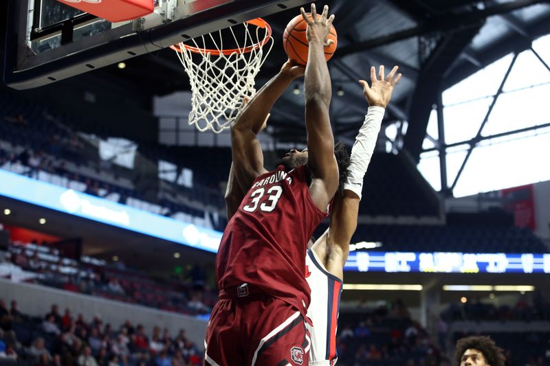 Feb 11, 2023; Oxford, Mississippi, USA; South Carolina Gamecocks forward Josh Gray (33) shoots during the first half against the Mississippi Rebels at The Sandy and John Black Pavilion at Ole Miss. Mandatory Credit: Petre Thomas-USA TODAY Sports