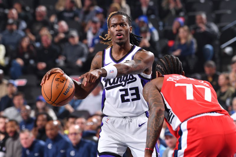 INGLEWOOD, CA - NOVEMBER 22: Keon Ellis #23 of the Sacramento Kings dribbles the ball during the game against the LA Clippers during the Emirates NBA Cup game on November 22, 2024 at the Intuit Dome in Los Angeles, California. NOTE TO USER: User expressly acknowledges and agrees that, by downloading and/or using this Photograph, user is consenting to the terms and conditions of the Getty Images License Agreement. Mandatory Copyright Notice: Copyright 2024 NBAE (Photo by Juan Ocampo/NBAE via Getty Images)