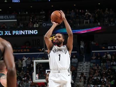 NEW ORLEANS, LA - JANUARY 2: Mikal Bridges #1 of the Brooklyn Nets shoots the ball during the game against the New Orleans Pelicans on January 2, 2024 at the Smoothie King Center in New Orleans, Louisiana. NOTE TO USER: User expressly acknowledges and agrees that, by downloading and or using this Photograph, user is consenting to the terms and conditions of the Getty Images License Agreement. Mandatory Copyright Notice: Copyright 2024 NBAE (Photo by Layne Murdoch Jr./NBAE via Getty Images)