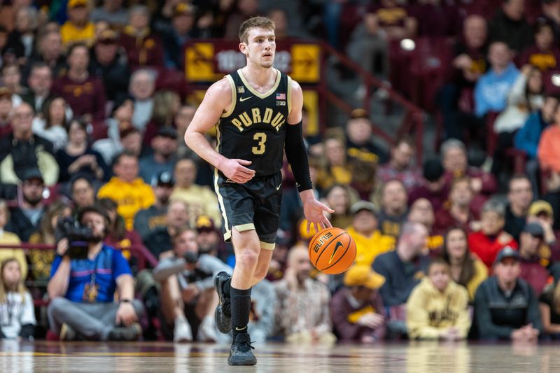 Jan 19, 2023; Minneapolis, Minnesota, USA; Purdue Boilermakers guard Braden Smith (3) advances the ball in the second half against the Minnesota Golden Gophers at Williams Arena. Mandatory Credit: Matt Blewett-USA TODAY Sports