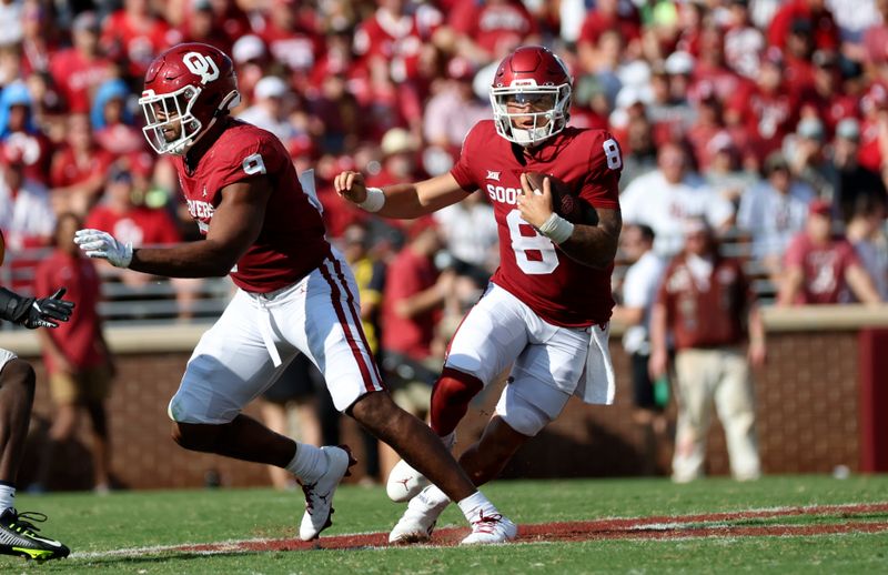 Sep 3, 2022; Norman, Oklahoma, USA;  Oklahoma Sooners quarterback Dillon Gabriel (8) runs with the ball during the second half against the UTEP Miners at Gaylord Family-Oklahoma Memorial Stadium. Mandatory Credit: Kevin Jairaj-USA TODAY Sports