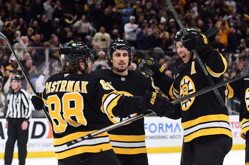 Jan 8, 2026; Boston, Massachusetts, USA; Boston Bruins center Elias Lindholm (28) reacts after scoring a goal during the first period against the Calgary Flames at TD Garden. Mandatory Credit: Bob DeChiara-Imagn Images