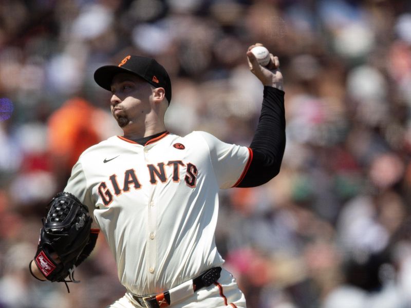 Jul 14, 2024; San Francisco, California, USA; San Francisco Giants starting pitcher Blake Snell (7) pitches against Minnesota Twins during the seventh inning at Oracle Park. Mandatory Credit: D. Ross Cameron-USA TODAY Sports