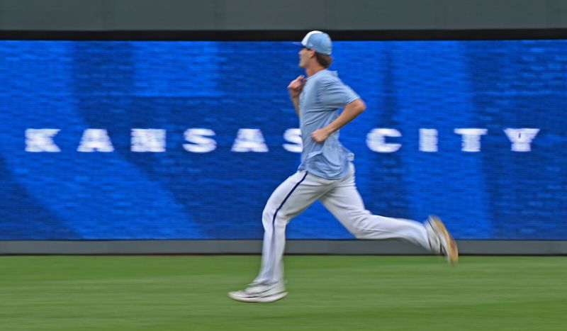 Jul 3, 2024; Kansas City, Missouri, USA;  Kansas City Royals third baseman CJ Alexander (40) warms up before a game against the Tampa Bay Rays at Kauffman Stadium. Mandatory Credit: Peter Aiken-USA TODAY Sports