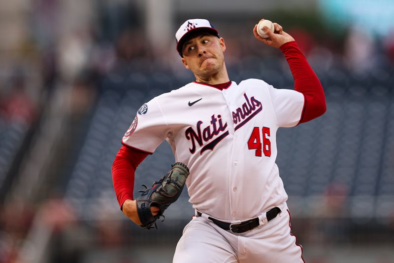 Jun 7, 2023; Washington, District of Columbia, USA; Washington Nationals starting pitcher Patrick Corbin (46) pitches against the Arizona Diamondbacks during the first inning at Nationals Park. Mandatory Credit: Scott Taetsch-USA TODAY Sports