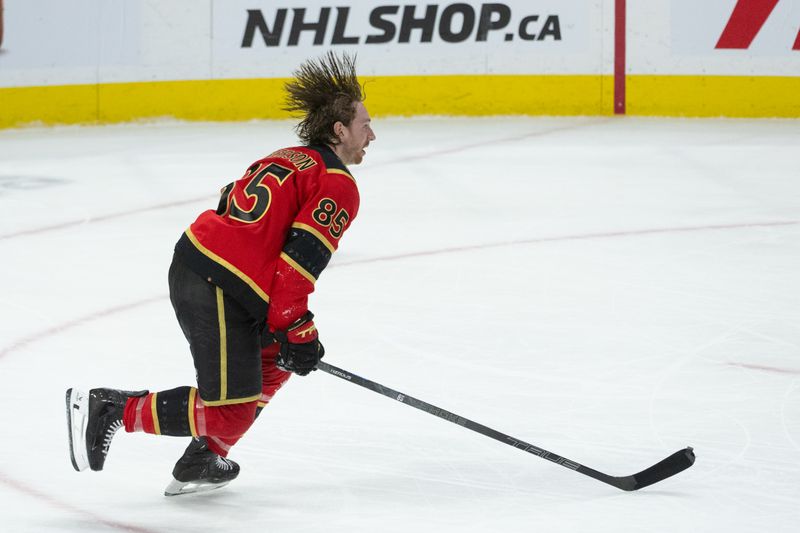 Jan 10, 2026; Ottawa, Ontario, CAN;  Ottawa Senators defenseman Jake Sanderson (85) skates to the bench after losing his helmet in the third period against the Florida Panthers at the Canadian Tire Centre. Mandatory Credit: Marc DesRosiers-IMAGN Images