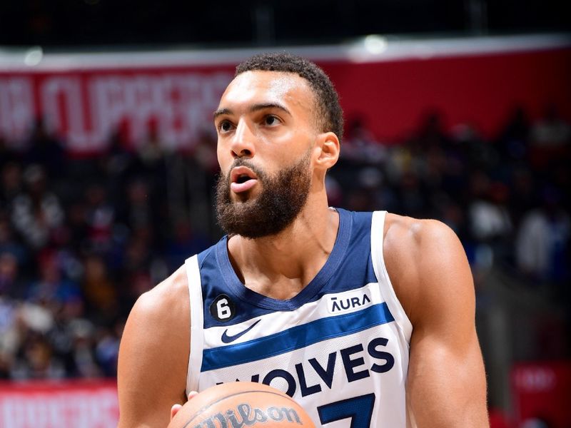 LOS ANGELES, CA - FEBRUARY 28: Rudy Gobert #27 of the Minnesota Timberwolves prepares to shoot a free throw during the game against the LA Clippers on February 28, 2023 at Crypto.Com Arena in Los Angeles, California. NOTE TO USER: User expressly acknowledges and agrees that, by downloading and/or using this Photograph, user is consenting to the terms and conditions of the Getty Images License Agreement. Mandatory Copyright Notice: Copyright 2023 NBAE (Photo by Adam Pantozzi/NBAE via Getty Images)