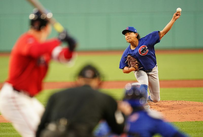 Apr 26, 2024; Boston, Massachusetts, USA; Chicago Cubs starting pitcher Shota Imanaga (18) throws a pitch against the Boston Red Sox in the first inning at Fenway Park. Mandatory Credit: David Butler II-USA TODAY Sports