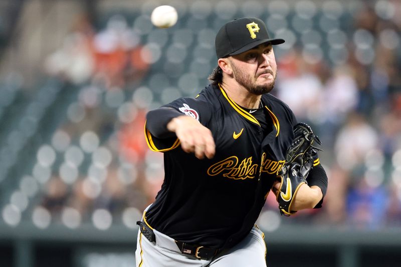 Sep 10, 2025; Baltimore, Maryland, USA; Pittsburgh Pirates pitcher Paul Skenes (30) throws during the second inning against the Baltimore Orioles at Oriole Park at Camden Yards. Mandatory Credit: Daniel Kucin Jr.-Imagn Images