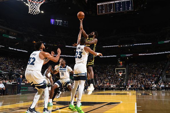 SAN FRANCISCO, CA - NOVEMBER 14: Andrew Wiggins #22 of the Golden State Warriors shoots the ball during the game against the Minnesota Timberwolves during the In-Season Tournament on November 14, 2023 at Chase Center in San Francisco, California. NOTE TO USER: User expressly acknowledges and agrees that, by downloading and or using this photograph, user is consenting to the terms and conditions of Getty Images License Agreement. Mandatory Copyright Notice: Copyright 2023 NBAE (Photo by Noah Graham/NBAE via Getty Images)