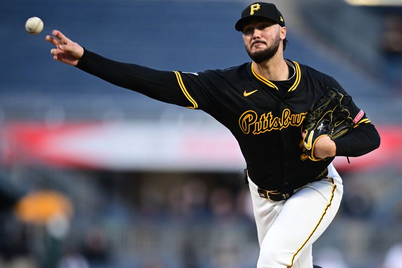 Apr 8, 2025; Pittsburgh, Pennsylvania, USA; Pittsburgh Pirates starting pitcher Paul Skenes (30) throws a pitch during the fourth inning against the St. Louis Cardinals at PNC Park. Mandatory Credit: David Dermer-Imagn Images