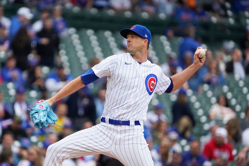 May 6, 2023; Chicago, Illinois, USA; Chicago Cubs starting pitcher Drew Smyly (11) throws the ball against the Miami Marlins during the first inning at Wrigley Field. Mandatory Credit: David Banks-USA TODAY Sports