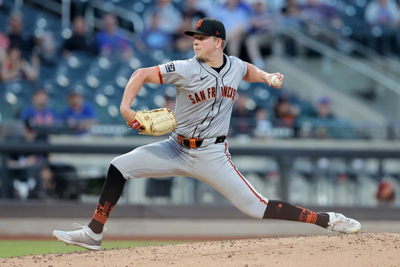 May 24, 2024; New York City, New York, USA; San Francisco Giants starting pitcher Kyle Harrison (45) pitches against the New York Mets during the second inning at Citi Field. Mandatory Credit: Brad Penner-USA TODAY Sports