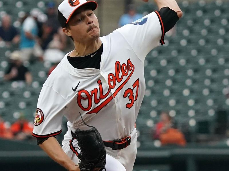 Sep 25, 2025; Baltimore, Maryland, USA; Baltimore Orioles pitcher Cade Povich (37) delivers during the first inning against the Tampa Bay Rays at Oriole Park at Camden Yards. Mandatory Credit: Mitch Stringer-Imagn Images