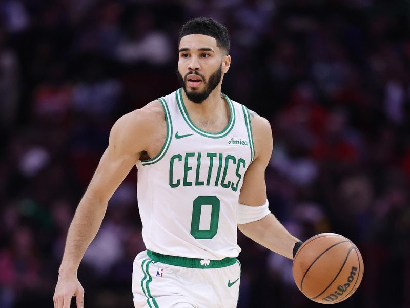 HOUSTON, TEXAS - JANUARY 03: Jayson Tatum #0 of the Boston Celtics handles the ball against the Houston Rockets during the first half at Toyota Center on January 03, 2025 in Houston, Texas. NOTE TO USER: User expressly acknowledges and agrees that, by downloading and or using this photograph, User is consenting to the terms and conditions of the Getty Images License Agreement. (Photo by Alex Slitz/Getty Images)