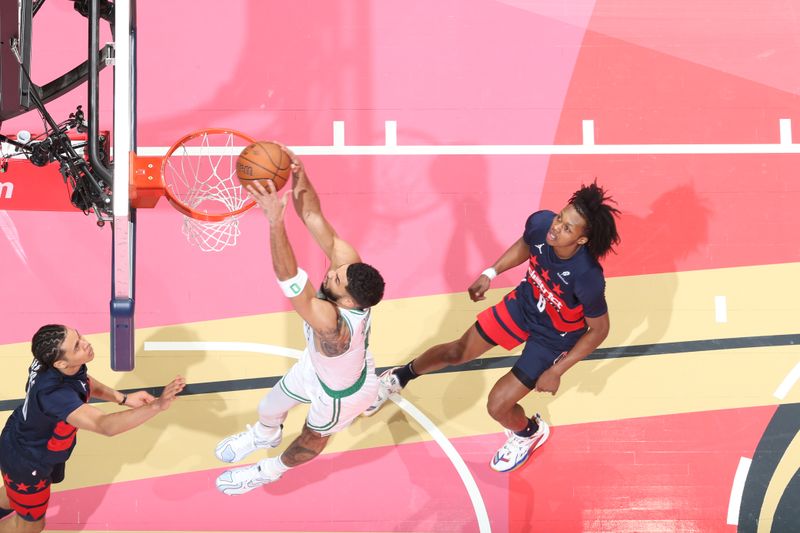 WASHINGTON, DC -? NOVEMBER 22: Jayson Tatum #0 of the Boston Celtics dunks the ball during the game against the Washington Wizards during the Emirates NBA Cup game on November 22, 2024 at Capital One Arena in Washington, DC. NOTE TO USER: User expressly acknowledges and agrees that, by downloading and or using this Photograph, user is consenting to the terms and conditions of the Getty Images License Agreement. Mandatory Copyright Notice: Copyright 2024 NBAE (Photo by Stephen Gosling/NBAE via Getty Images)