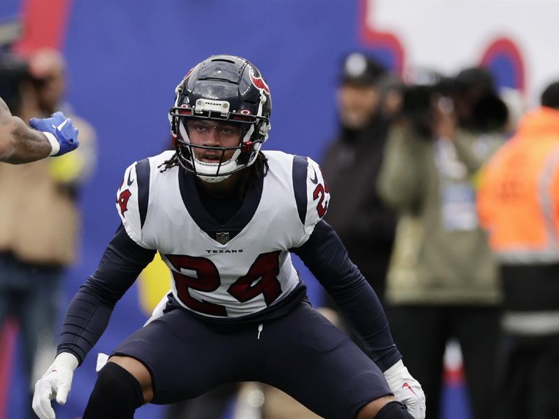 Houston Texans cornerback Derek Stingley Jr. (24) defends against the New York Giants during an NFL football game Sunday, Nov. 13, 2022, in East Rutherford, N.J. (AP Photo/Adam Hunger)