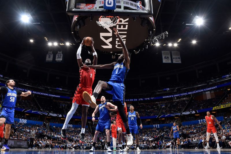 ORLANDO, FL - APRIL 1: Deandre Ayton #2 of the Portland Trail Blazers grabs a rebound during the game against the Orlando Magic on April 1, 2024 at Kia Center in Orlando, Florida. NOTE TO USER: User expressly acknowledges and agrees that, by downloading and or using this photograph, User is consenting to the terms and conditions of the Getty Images License Agreement. Mandatory Copyright Notice: Copyright 2024 NBAE (Photo by Fernando Medina/NBAE via Getty Images)