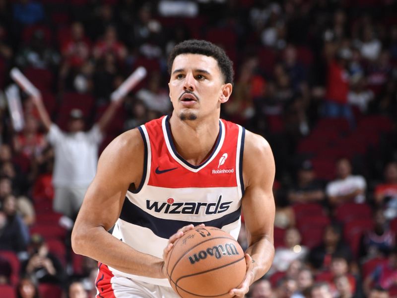 HOUSTON, TX - NOVEMBER 11: Johnny Davis #1 of the Washington Wizards shoots the ball during the game against the Houston Rockets on November 11, 2024 at the Toyota Center in Houston, Texas. NOTE TO USER: User expressly acknowledges and agrees that, by downloading and or using this photograph, User is consenting to the terms and conditions of the Getty Images License Agreement. Mandatory Copyright Notice: Copyright 2024 NBAE (Photo by Logan Riely/NBAE via Getty Images)