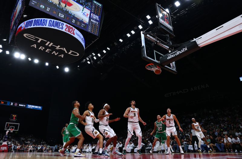 ABU DHABI, UNITED ARAB EMIRATES - OCTOBER 06: A general view of play during the NBA match between Boston Celtics  and Denver Nuggets at Etihad Arena on October 06, 2024 in Abu Dhabi, United Arab Emirates.  (Photo by Francois Nel/Getty Images)