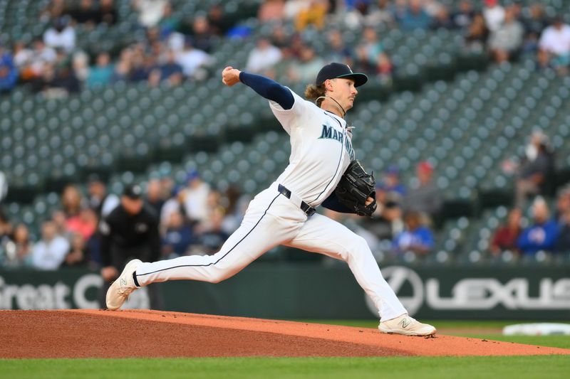 Sep 12, 2024; Seattle, Washington, USA; Seattle Mariners starting pitcher Bryce Miller (50) pitches to the Texas Rangers during the first inning at T-Mobile Park. Mandatory Credit: Steven Bisig-Imagn Images