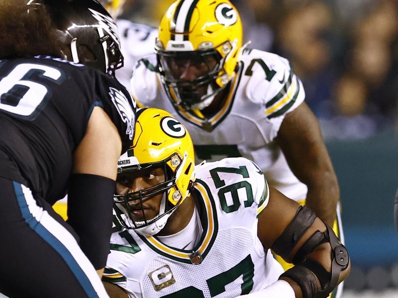 Green Bay Packers defensive tackle Kenny Clark (97) during an NFL football game against the Philadelphia Eagles, Sunday, Nov. 27, 2022, in Philadelphia. (AP Photo/Rich Schultz)