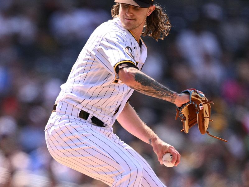 Apr 19, 2023; San Diego, California, USA; San Diego Padres relief pitcher Josh Hader (71) throws a pitch against the Atlanta Braves during the ninth inning at Petco Park. Mandatory Credit: Orlando Ramirez-USA TODAY Sports