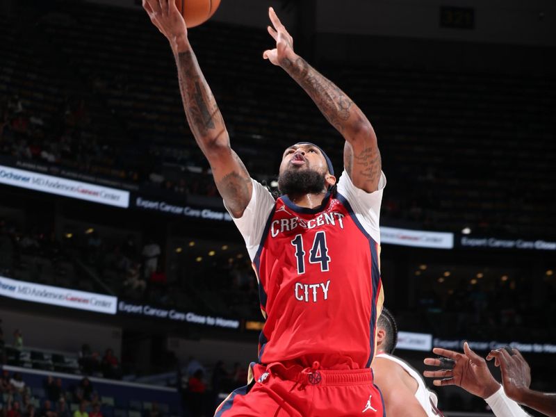 CHICAGO, IL - NOVEMBER 4: Brandon Ingram #14 of the New Orleans Pelicans drives to the basket during the game against the Portland Trail Blazers on November 4, 2024 at Smoothie King Center in New Orleans, Louisiana. NOTE TO USER: User expressly acknowledges and agrees that, by downloading and or using this photograph, User is consenting to the terms and conditions of the Getty Images License Agreement. Mandatory Copyright Notice: Copyright 2024 NBAE (Photo by Jeff Haynes/NBAE via Getty Images)