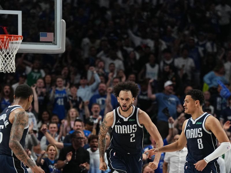 DALLAS, TX - APRIL 28: Dereck Lively II #2 of the Dallas Mavericks celebrates during the game against the LA Clippers during Round 1 Game 4 of the 2024NBA Playoffs on April 28, 2024 at the American Airlines Center in Dallas, Texas. NOTE TO USER: User expressly acknowledges and agrees that, by downloading and or using this photograph, User is consenting to the terms and conditions of the Getty Images License Agreement. Mandatory Copyright Notice: Copyright 2024 NBAE (Photo by Glenn James/NBAE via Getty Images)