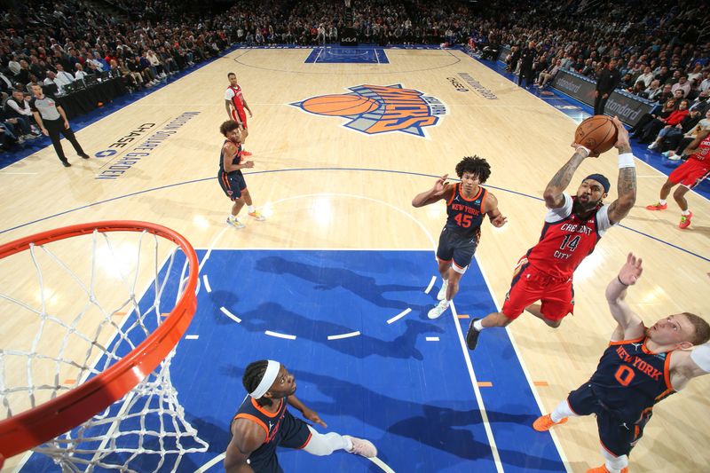 NEW YORK, NY - FEBRUARY 27:  Brandon Ingram #14 of the New Orleans Pelicans shoots the ball during the game  on February 27, 2024 at Madison Square Garden in New York City, New York.  NOTE TO USER: User expressly acknowledges and agrees that, by downloading and or using this photograph, User is consenting to the terms and conditions of the Getty Images License Agreement. Mandatory Copyright Notice: Copyright 2024 NBAE  (Photo by Nathaniel S. Butler/NBAE via Getty Images)