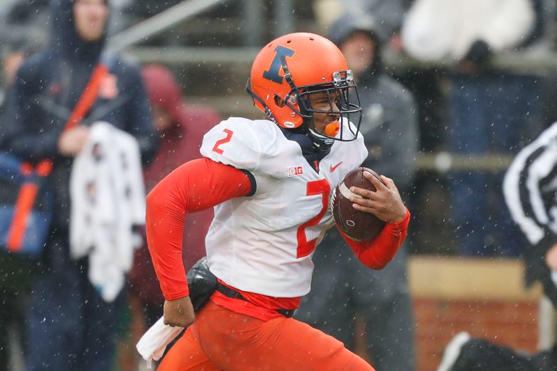 Oct 26, 2019; West Lafayette, IN, USA; Illinois Fighting Illini running back Reggie Corbin (2) breaks away and scores a touchdown against the Purdue Boilermakers during the third quarter at Ross-Ade Stadium. Mandatory Credit: Brian Spurlock-USA TODAY Sports