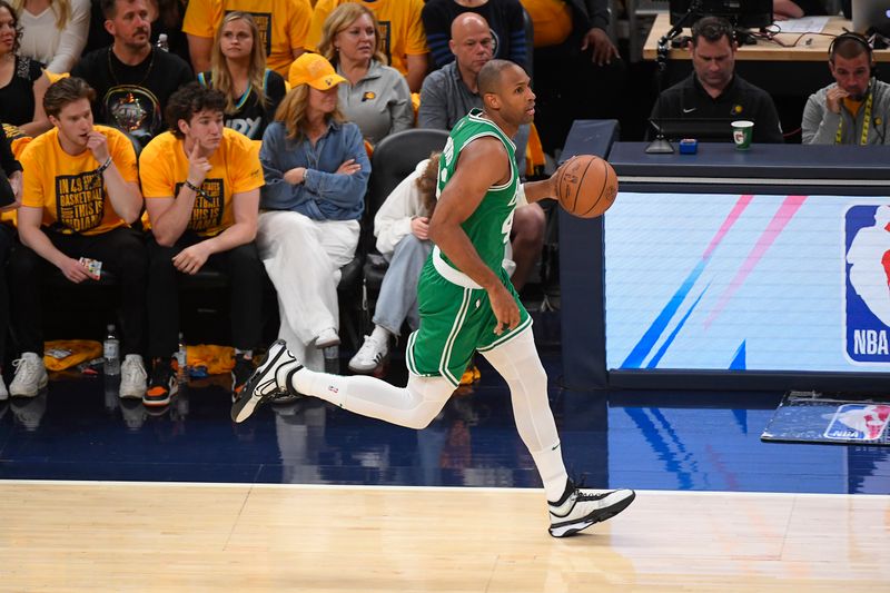 INDIANAPOLIS, IN - MAY 27:  Al Horford #42 of the Boston Celtics handles the ball during the game against the Indiana Pacers during Game 4 of the Eastern Conference Finals of the 2024 NBA Playoffs on May 27, 2024 at Gainbridge Fieldhouse in Indianapolis, Indiana. NOTE TO USER: User expressly acknowledges and agrees that, by downloading and or using this Photograph, user is consenting to the terms and conditions of the Getty Images License Agreement. Mandatory Copyright Notice: Copyright 2024 NBAE (Photo by Brian Babineau/NBAE via Getty Images)