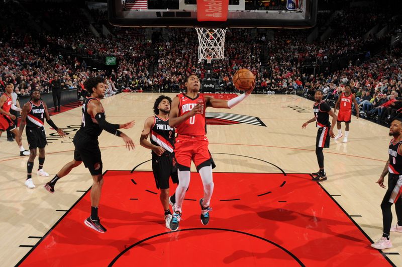 PORTLAND, OR - FEBRUARY 26: TyTy Washington Jr. #0 of the Houston Rockets shoots the ball during the game against the Portland Trail Blazers on February 26, 2023 at the Moda Center Arena in Portland, Oregon. NOTE TO USER: User expressly acknowledges and agrees that, by downloading and or using this photograph, user is consenting to the terms and conditions of the Getty Images License Agreement. Mandatory Copyright Notice: Copyright 2023 NBAE (Photo by Cameron Browne/NBAE via Getty Images)