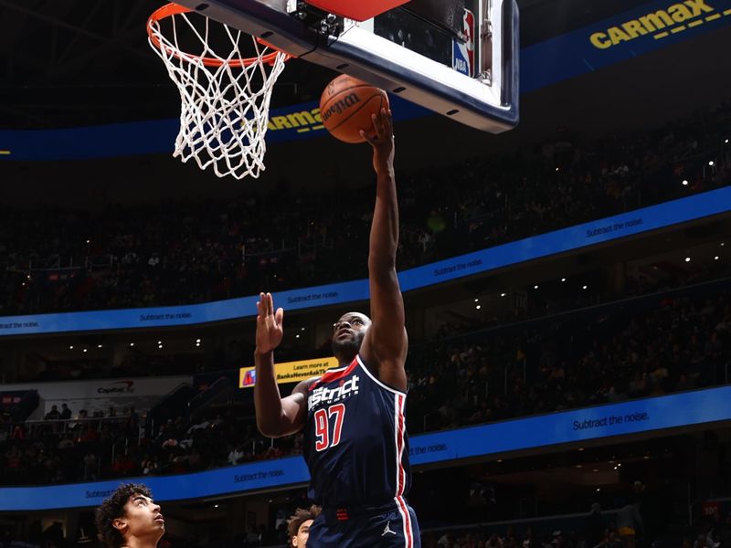 WASHINGTON, DC -? APRIL 4: Eugene Omoruyi #97 of the Washington Wizards drives to the basket during the game against the Los Angeles Lakers on April 4, 2024 at Capital One Arena in Washington, DC. NOTE TO USER: User expressly acknowledges and agrees that, by downloading and or using this Photograph, user is consenting to the terms and conditions of the Getty Images License Agreement. Mandatory Copyright Notice: Copyright 2024 NBAE (Photo by Kenny Giarla/NBAE via Getty Images)