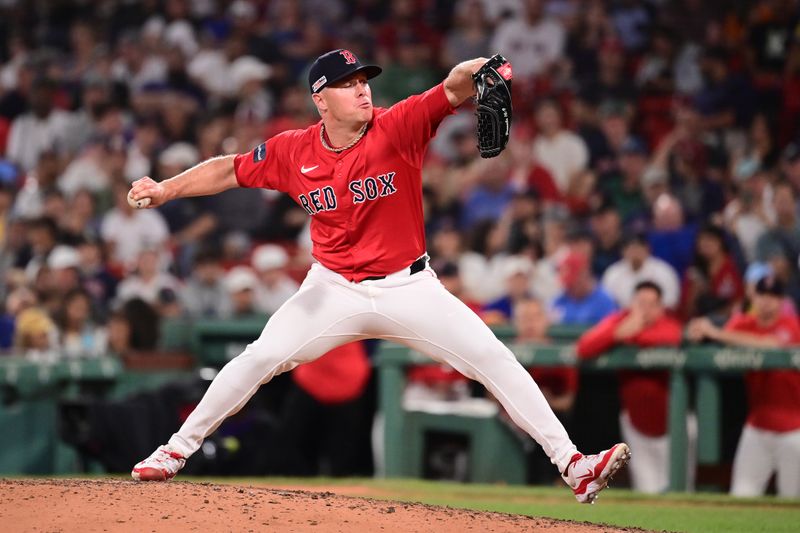 Jun 14, 2024; Boston, Massachusetts, USA; Boston Red Sox pitcher Chase Anderson (48) pitches against the New York Yankees during the eighth inning at Fenway Park. Mandatory Credit: Eric Canha-USA TODAY Sports