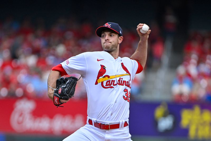 May 7, 2023; St. Louis, Missouri, USA;  St. Louis Cardinals starting pitcher Steven Matz (32) pitches against the Detroit Tigers during the first inning at Busch Stadium. Mandatory Credit: Jeff Curry-USA TODAY Sports