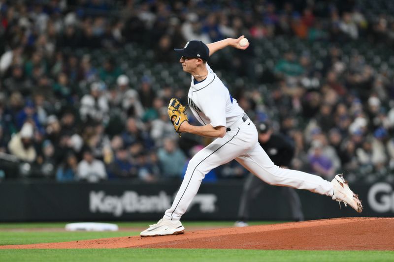 Apr 15, 2023; Seattle, Washington, USA; Seattle Mariners starting pitcher George Kirby (68) pitches to the Colorado Rockies at T-Mobile Park. Mandatory Credit: Steven Bisig-USA TODAY Sports