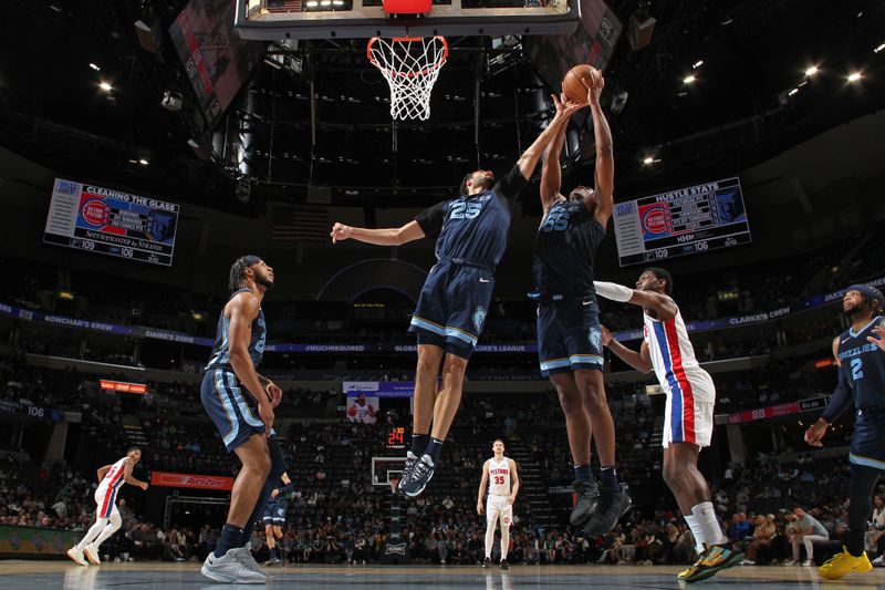 MEMPHIS, TN - APRIL 5: Trey Jemison #55 of the Memphis Grizzlies rebounds during the game against the Detroit Pistons on April 5, 2024 at FedExForum in Memphis, Tennessee. NOTE TO USER: User expressly acknowledges and agrees that, by downloading and or using this photograph, User is consenting to the terms and conditions of the Getty Images License Agreement. Mandatory Copyright Notice: Copyright 2024 NBAE (Photo by Joe Murphy/NBAE via Getty Images)