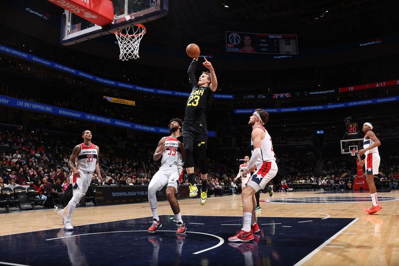 WASHINGTON, DC -? JANUARY 25: Lauri Markkanen #23 of the Utah Jazz dunks the ball during the game against the Washington Wizards on January 25, 2024 at Capital One Arena in Washington, DC. NOTE TO USER: User expressly acknowledges and agrees that, by downloading and or using this Photograph, user is consenting to the terms and conditions of the Getty Images License Agreement. Mandatory Copyright Notice: Copyright 2024 NBAE (Photo by Stephen Gosling/NBAE via Getty Images)