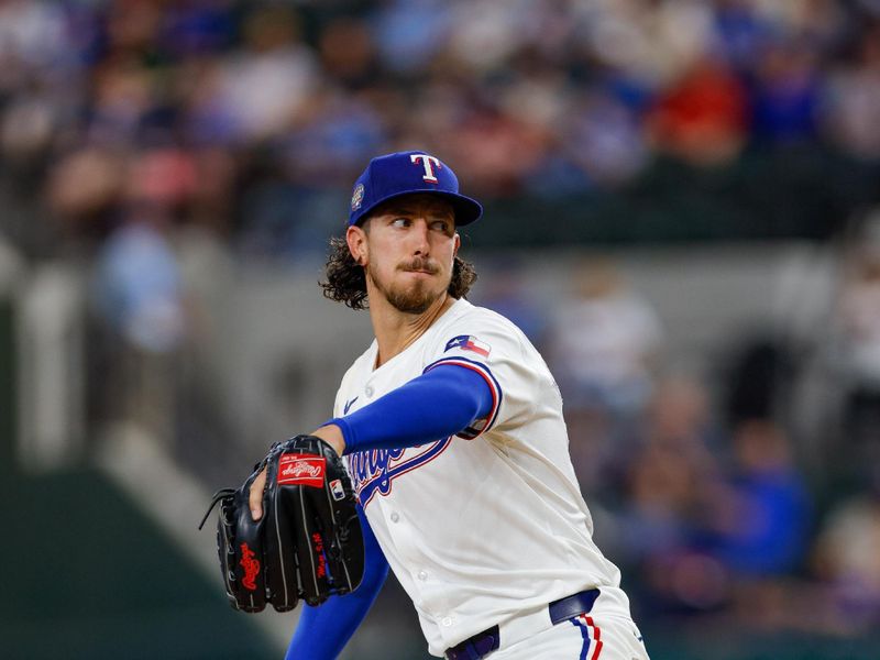 May 13, 2024; Arlington, Texas, USA; Texas Rangers pitcher Michael Lorenzen (23) throws during the first inning against the Cleveland Guardians at Globe Life Field. Mandatory Credit: Andrew Dieb-USA TODAY Sports