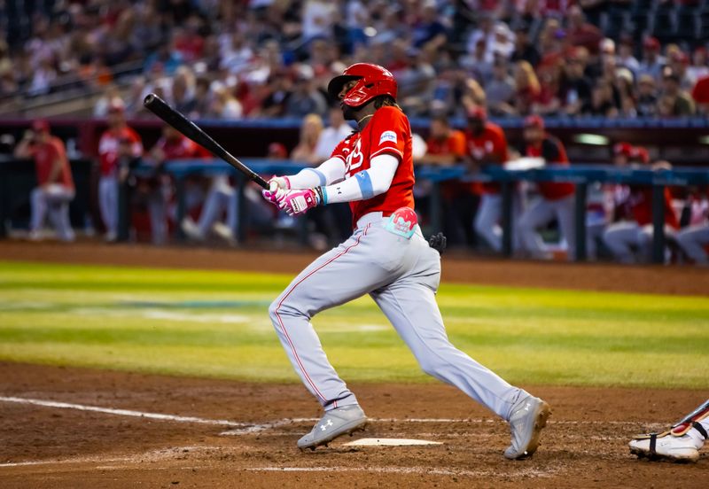 Aug 27, 2023; Phoenix, Arizona, USA; Cincinnati Reds shortstop Elly De La Cruz against the Arizona Diamondbacks at Chase Field. Mandatory Credit: Mark J. Rebilas-USA TODAY Sports