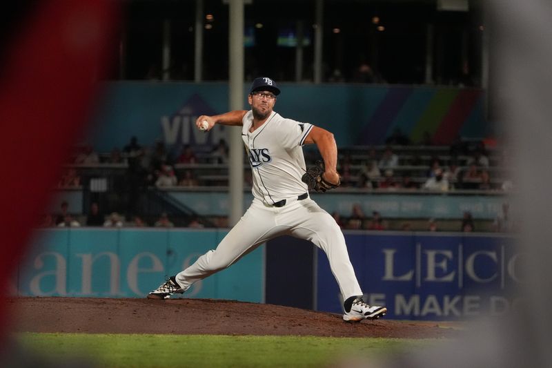Sep 21, 2025; Tampa, Florida, USA; Tampa Bay Rays starting pitcher Joe Boyle (36) throws a pitch against the Boston Red Sox during the fourth inning at George M. Steinbrenner Field. Mandatory Credit: Dave Nelson-Imagn Images