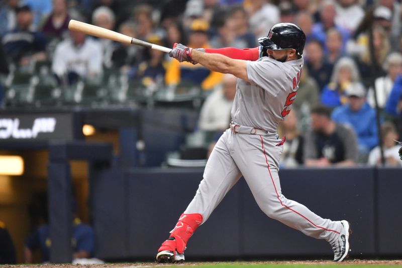May 28, 2025; Milwaukee, Wisconsin, USA; Boston Red Sox right fielder Wilyer Abreu (52) hits a home run during the seventh inning against the Milwaukee Brewers at American Family Field. Mandatory Credit: Patrick Gorski-Imagn Images
