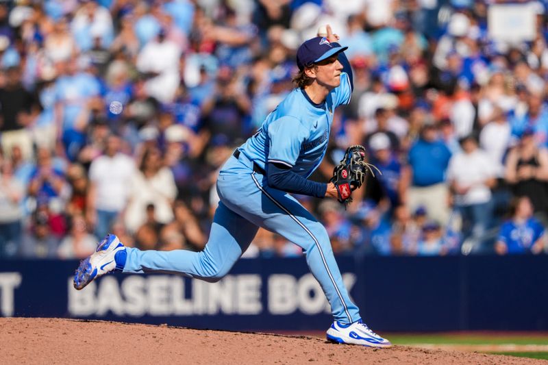 Sep 14, 2025; Toronto, Ontario, CAN; Toronto Blue Jays pitcher Ryan Borucki (35) delivers a pitch against the Baltimore Orioles during the ninth inning at Rogers Centre. Mandatory Credit: Kevin Sousa-Imagn Images