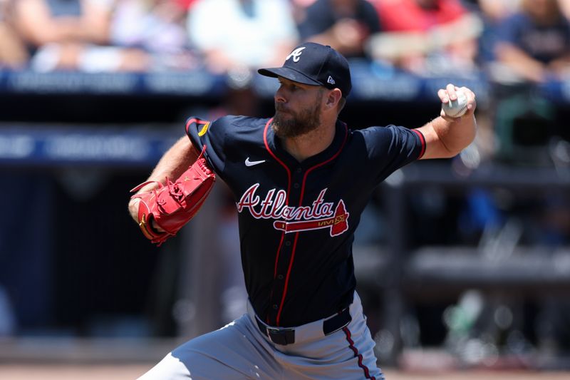 Apr 13, 2025; Tampa, Florida, USA; Atlanta Braves starting pitcher Chris Sale (51) throws a pitch against the Tampa Bay Rays in the first inning at George M. Steinbrenner Field. Mandatory Credit: Nathan Ray Seebeck-Imagn Images
